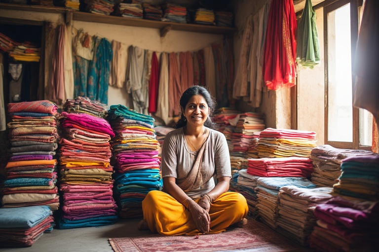 Folded colorful dresses on a table