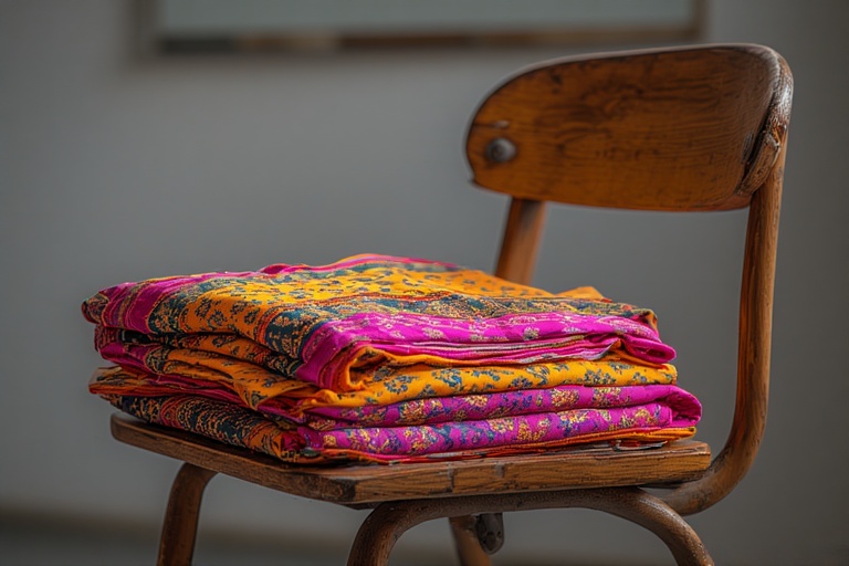 A neatly folded dress placed on a school chair